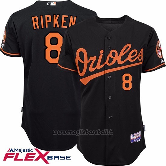 Maglia Baseball Uomo Baltimore Orioles 8 Cal Ripken Autentico Collezione Nero Flex Base